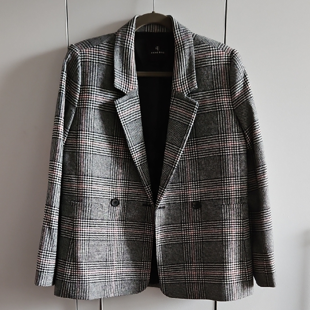 Anine Bing Size S Black and White Checkered Blazer